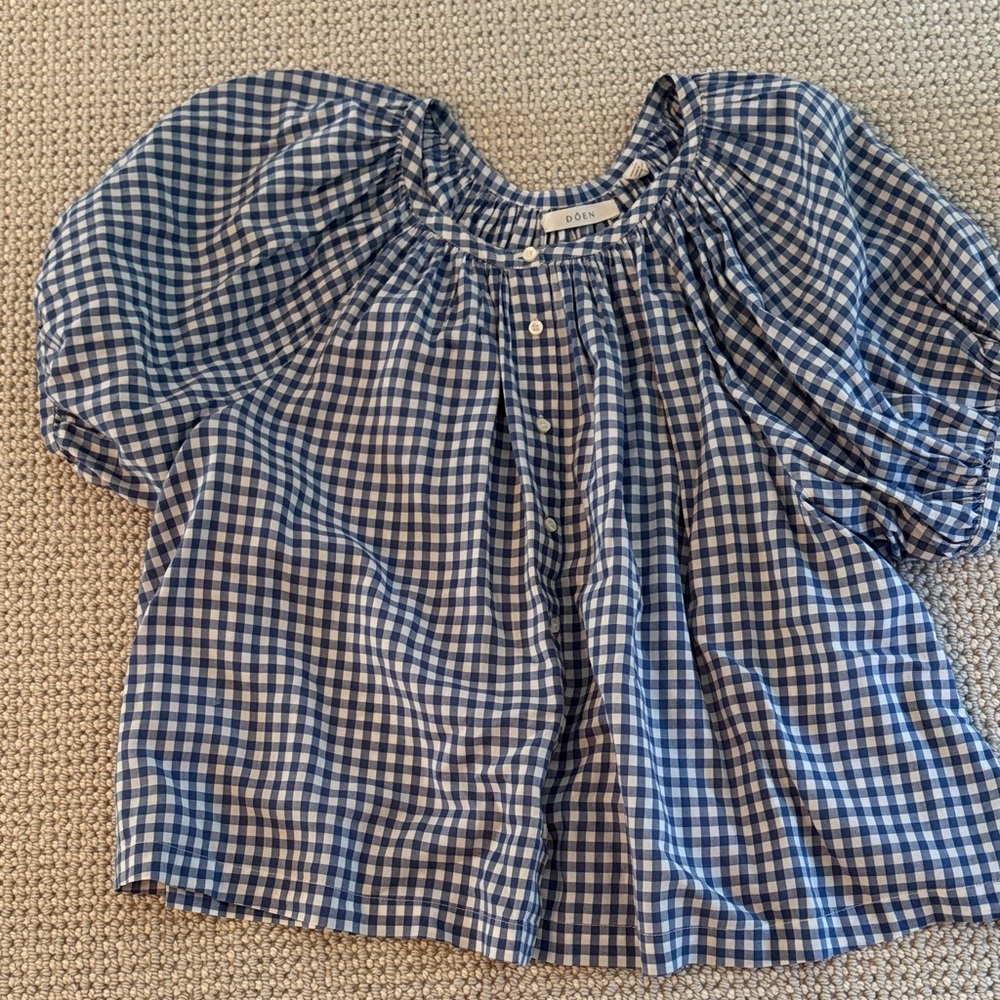 Doen Blue Gingham Blouse Size Small